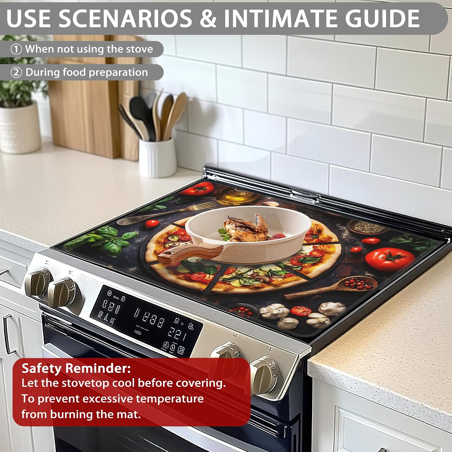 Detalle de QYWETHOD Stove Top Cover, 28.5 x 20.5-Inch Rubber Protector Mat
