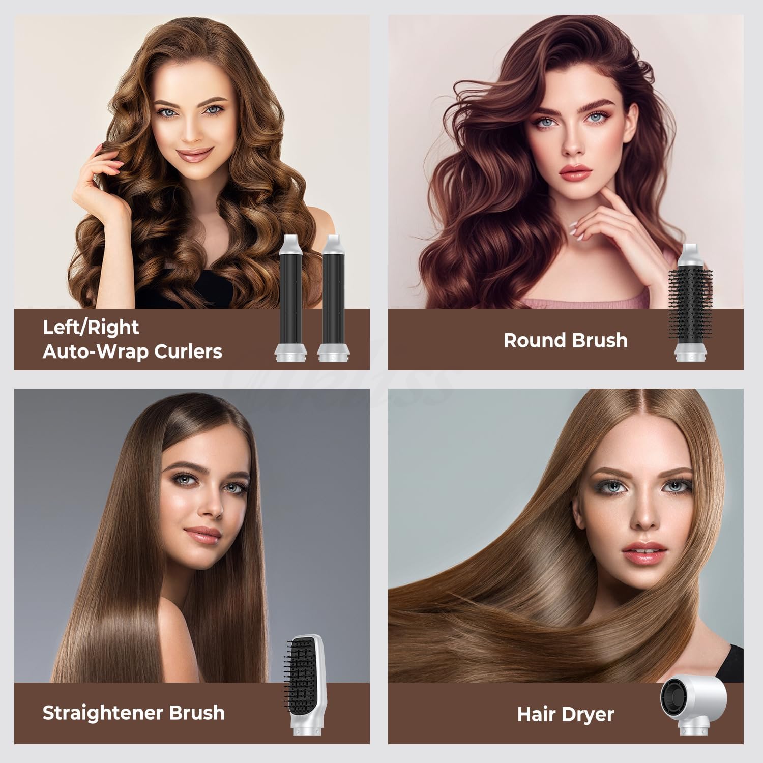 Detalle de Hairstyler Set, 5 in 1 Air Styler – Negativionen-Haartrockner mit Lockenstab und Aufsätzen