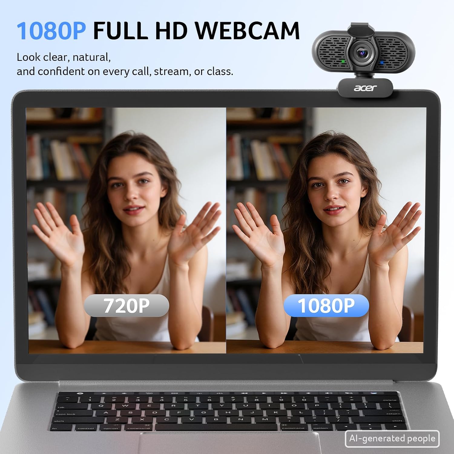 Detalle 2 de Acer 1080p USB Plug-and-Play Webcam with Noise-Canceling Mics and Privacy Cover