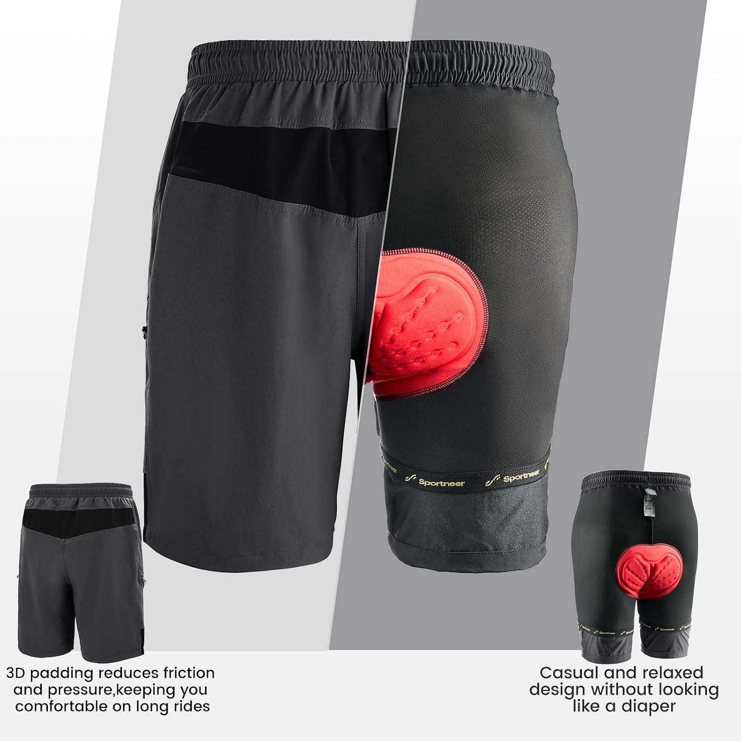 Detalle 2 de Sportneer MTB Radlerhose Herren Gepolstert 3D