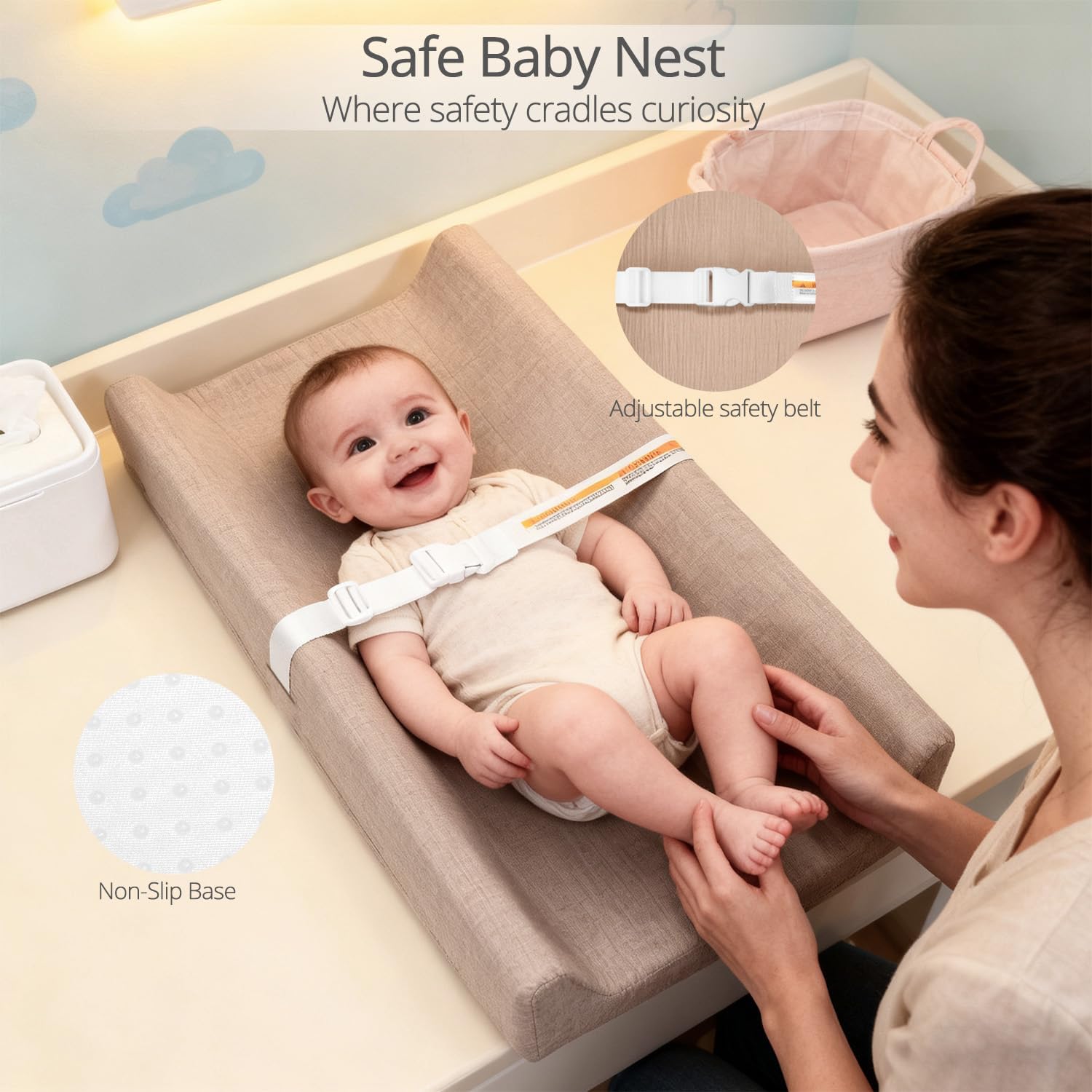 Detalle de JVEOO Muslin Baby Changing Pad with 2 Covers and Waterproof Lining