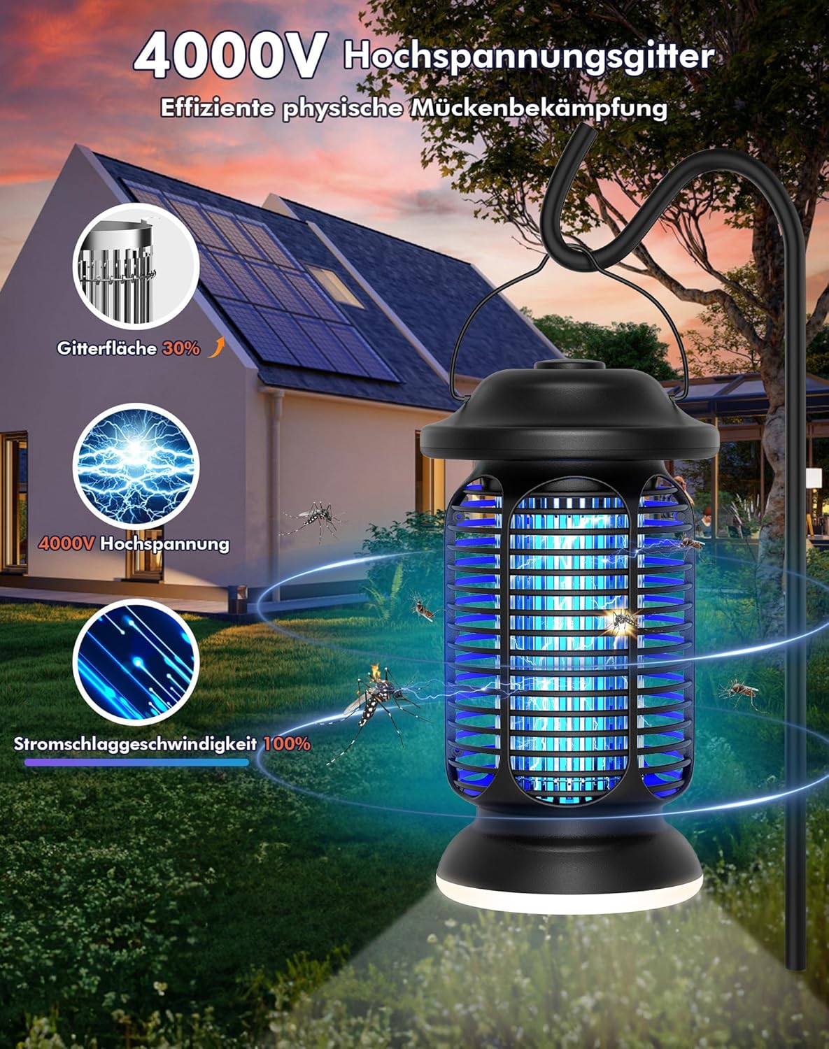 Detalle de Regevo Insektenvernichter Elektrisch 4000V – Fliegenfalle mit UV-Licht, IPX4, 20W