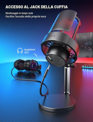 Detalle de FIFINE USB Microfono per PC Gaming PS4 PS5 – Streaming, Podcast e Chat con RGB, Controllo, Muto e Anti-Pop