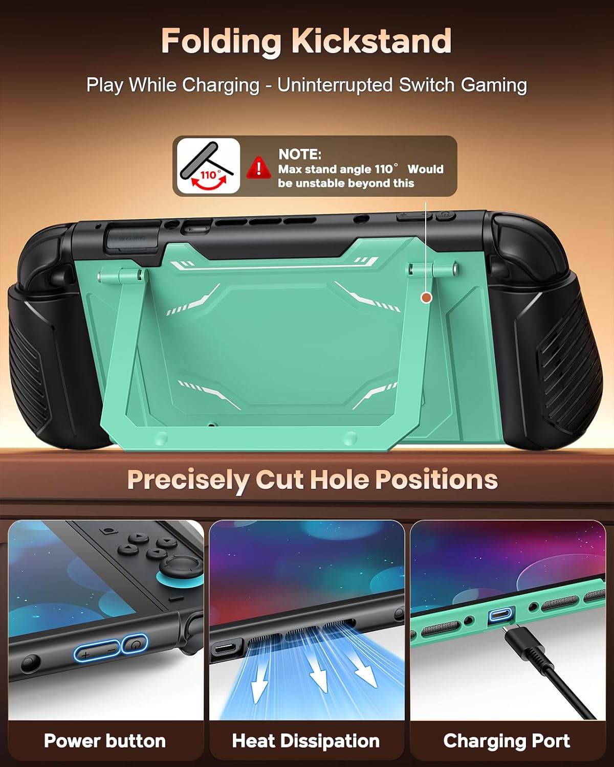 Detalle de FYOUNG Schutz in Militärqualität Dockable Hülle für Nintendo Switch 2 (2025) – Hellgrün