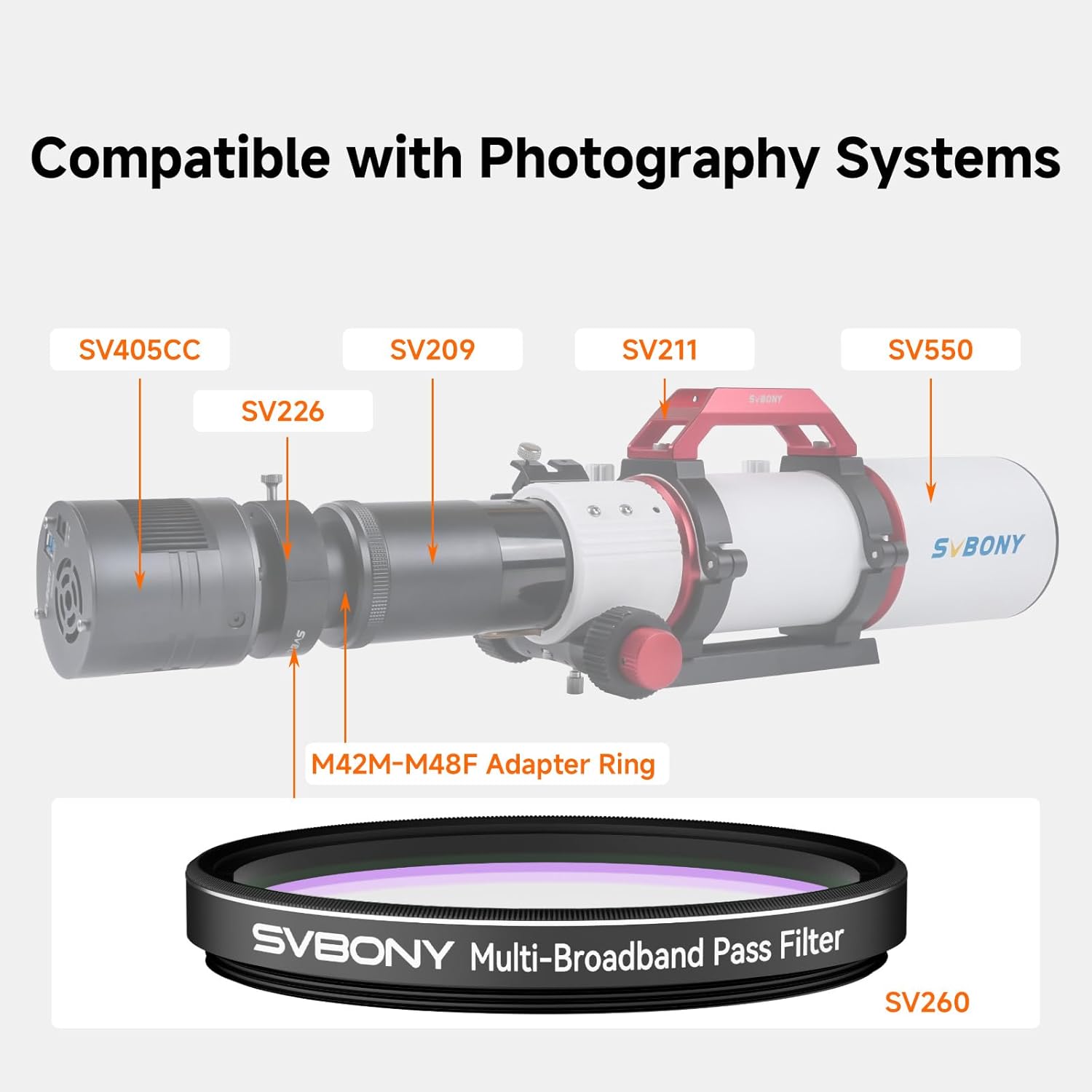 Thumbnail 6 de Svbony SV260 2" Multi-Bandpass-Filter – Lichtverschmutzungsfilter für Galaxien, Emissions- und Reflexionsnebel