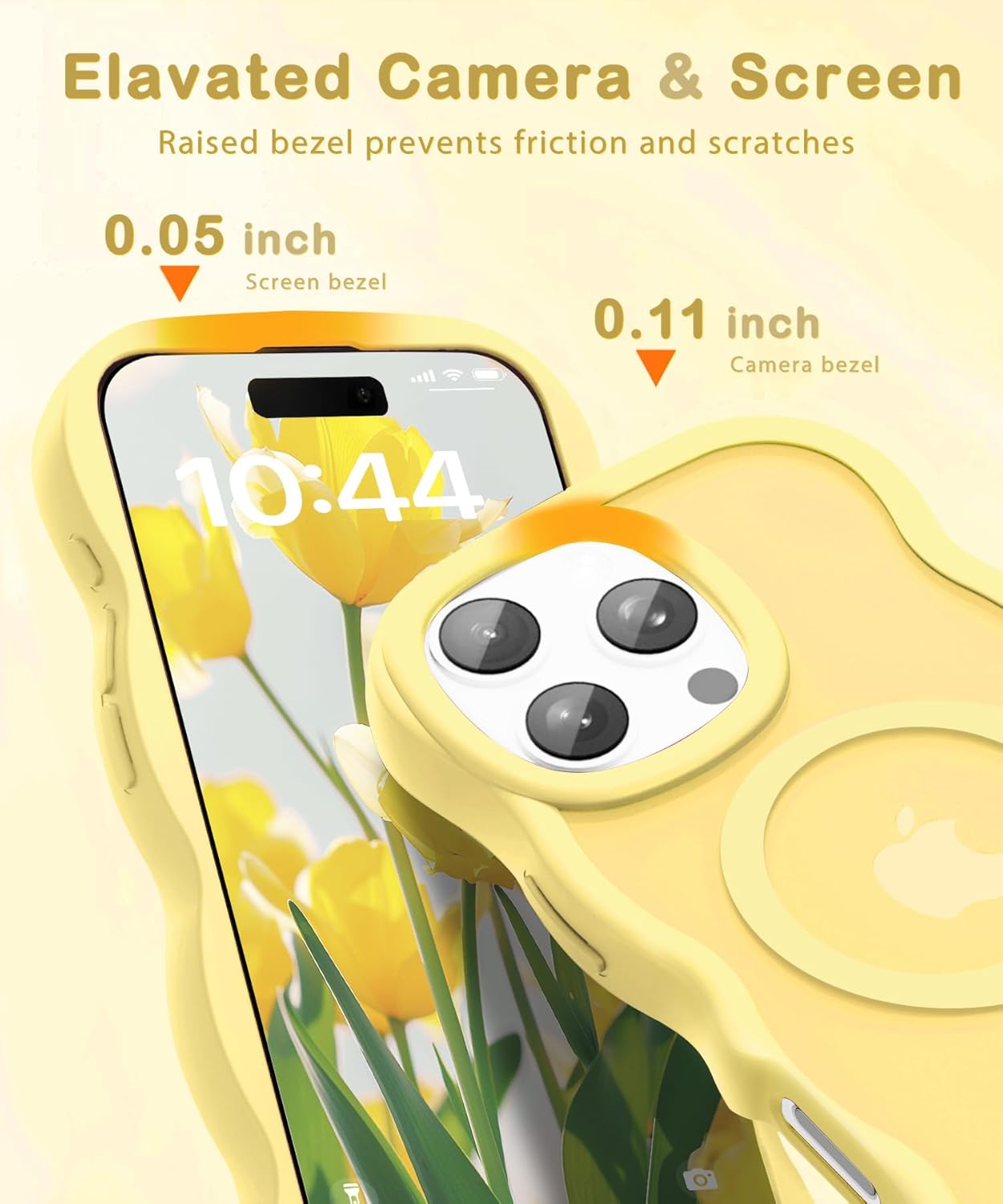 Detalle 2 de Amzfield Magnetic Case for iPhone 16 Pro — Wavy Frame, MagSafe, Yellow