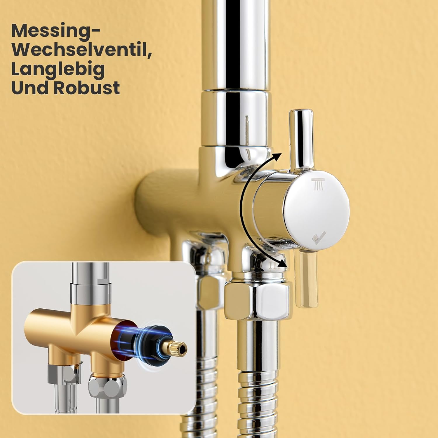 Thumbnail 6 de AuraLum Auralum Regendusche ohne Armatur – Edelstahl-Duschsystem mit Ø250-mm-Überkopfbrause, Messing-Wasserteiler und Bohrfrei-Regal (Chrom)