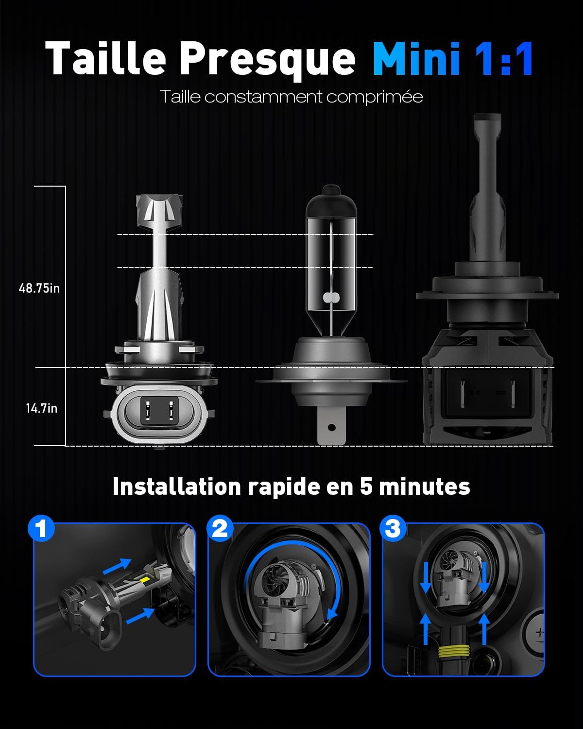 Thumbnail 2 de NOVSIGHT Ampoule LED H11-27000LM 6500K — Haute Puissance 70W, IP68, Pack de 2
