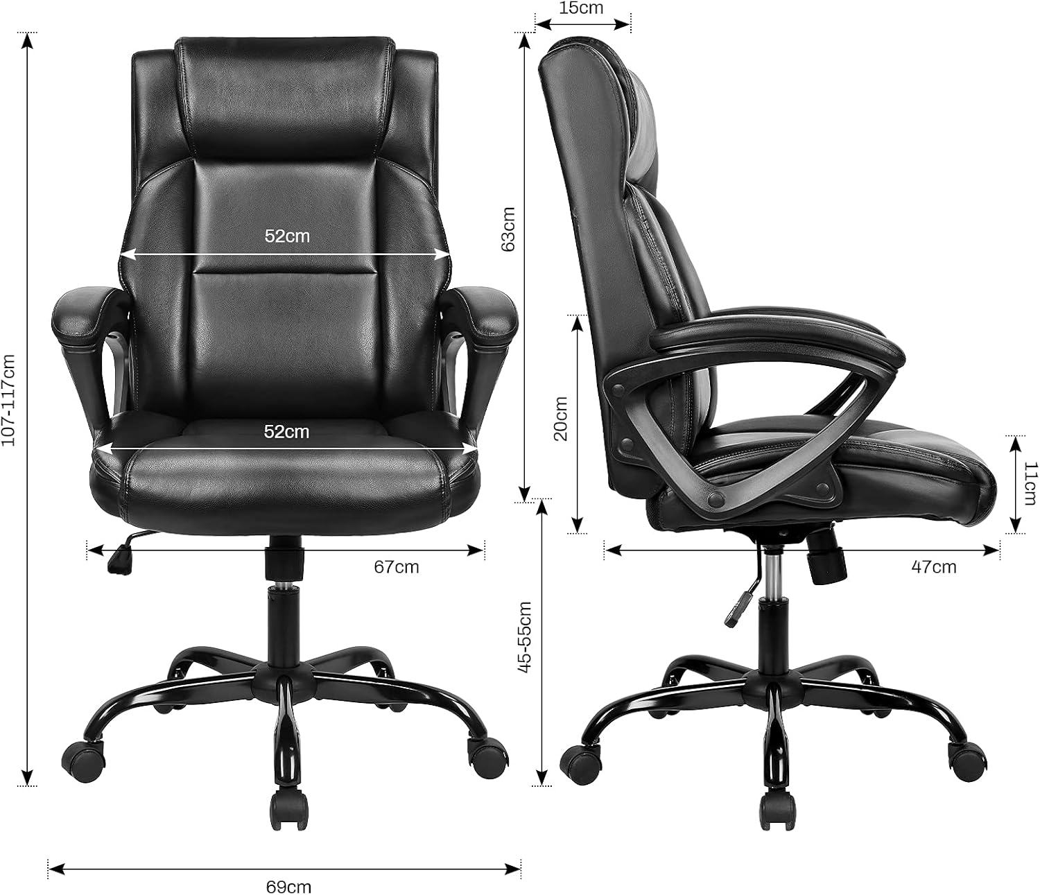Thumbnail 2 de BASETBL Executive Office Chair: High Back Ergonomic PU Leather Chair with Height Adjustment