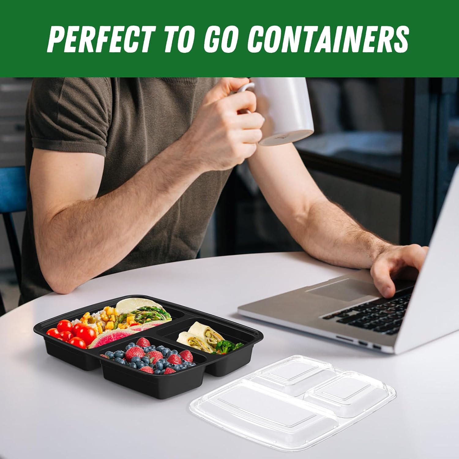Thumbnail 6 de Dealusy 32 oz 3-Compartment Meal Prep Containers