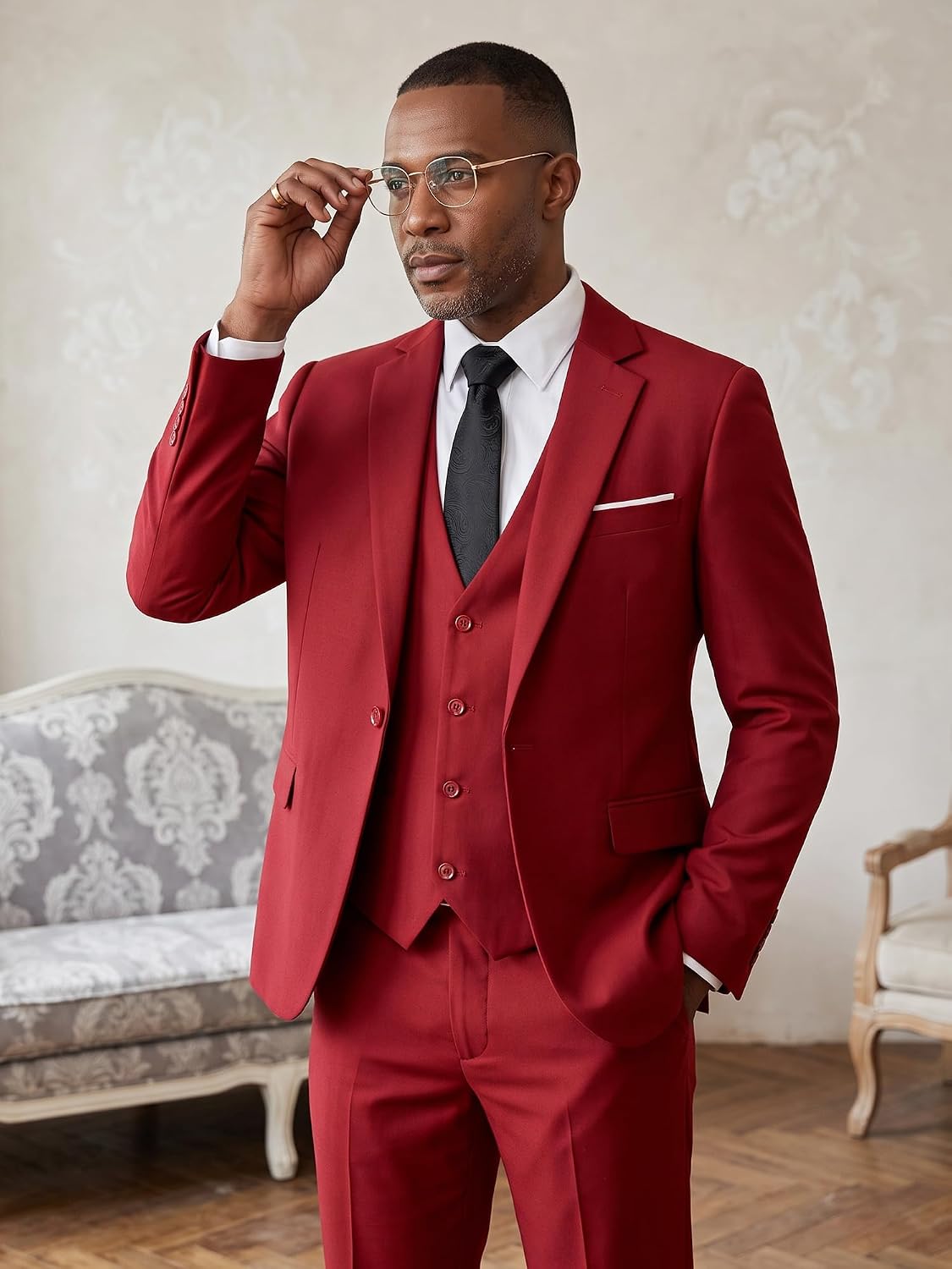 Thumbnail 3 de MAGE MALE Men's 3-Piece Slim-Fit Suit with One-Button Blazer