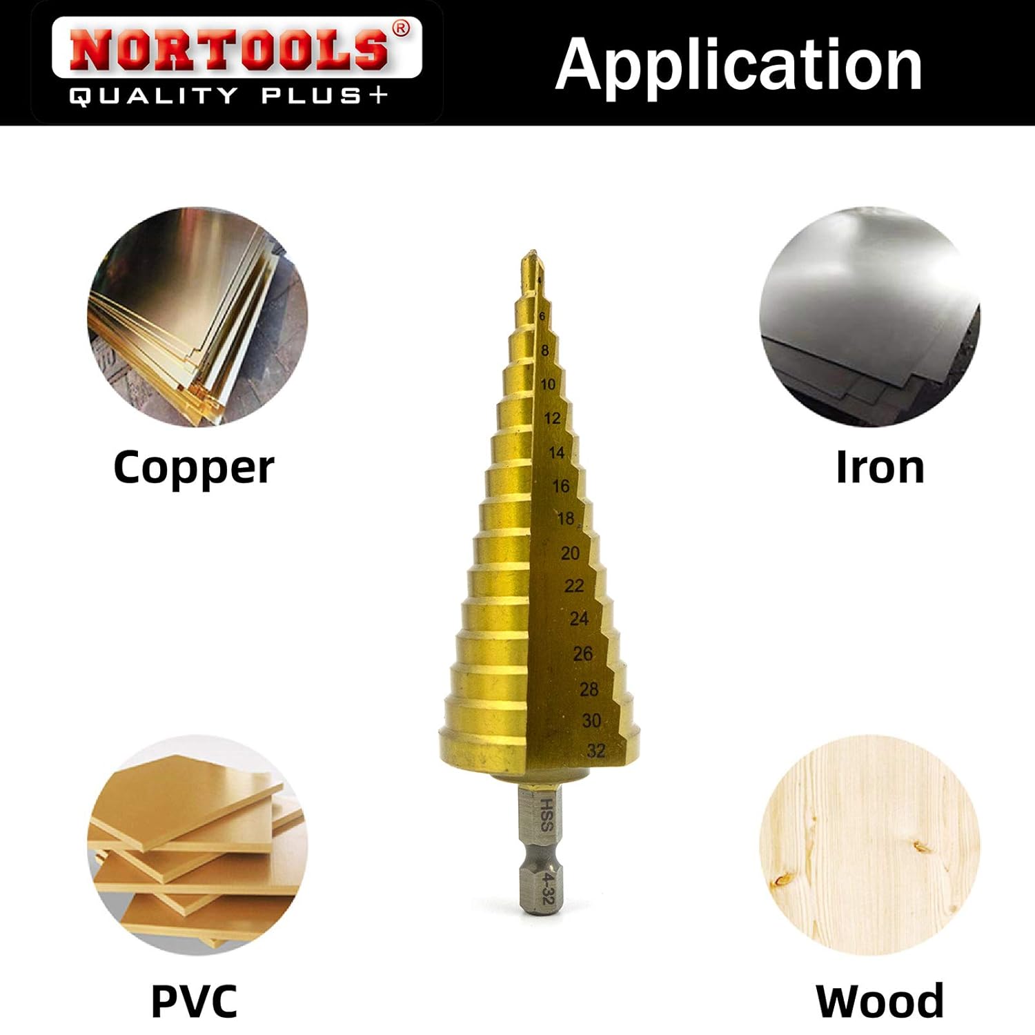 Thumbnail 2 de NORTOOLS Stufenbohrer-Set, 2 Stück – Hochgeschwindigkeits-Stahl, TiN-beschichtet, 1/4-Zoll-Schaft