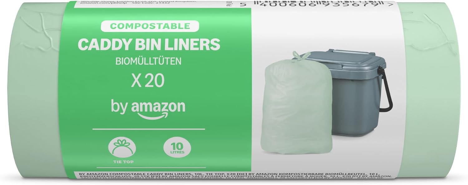 Detalle de by Amazon Kompostierbarer Müllsack für den Abfallbehälter – Bindegriff, 20 x 10 Liter