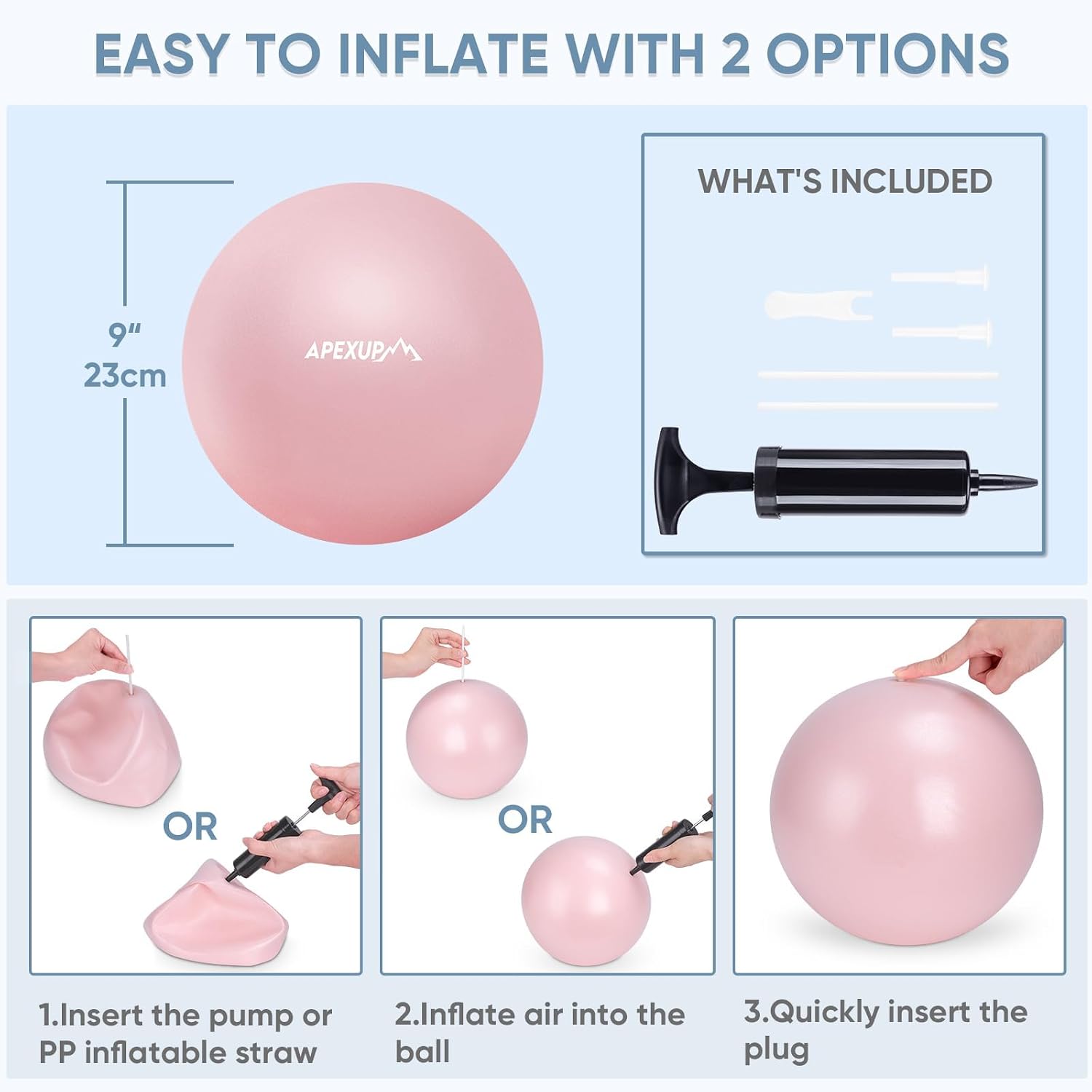 Detalle de APEXUP APEXUP-359 9-Inch Pilates Ball, Pink PVC for Core and Balance Workouts