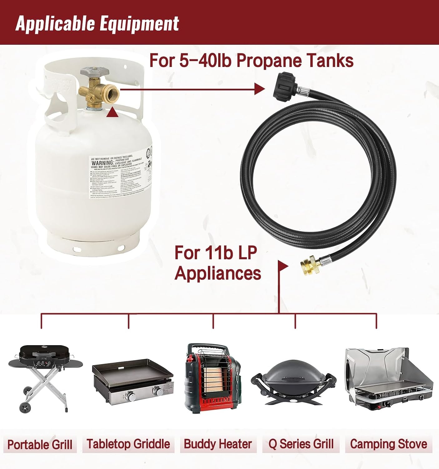 Thumbnail 5 de CALPOSE Propane Adapter Hose for 1 lb Appliances and 5–40 lb Tanks
