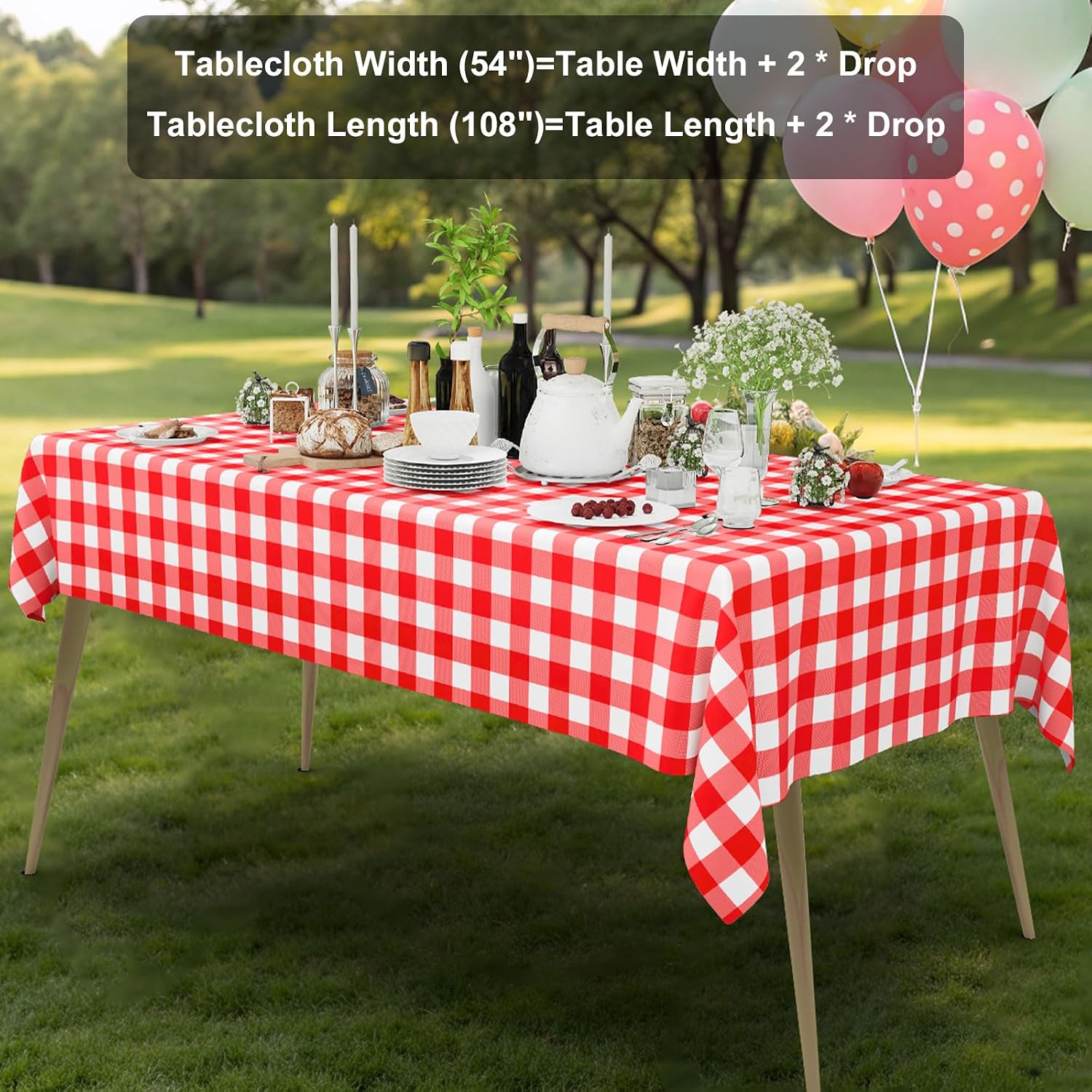 Thumbnail 5 de Smiry 3-Pack Red Gingham Disposable Tablecloths (54" x 108")