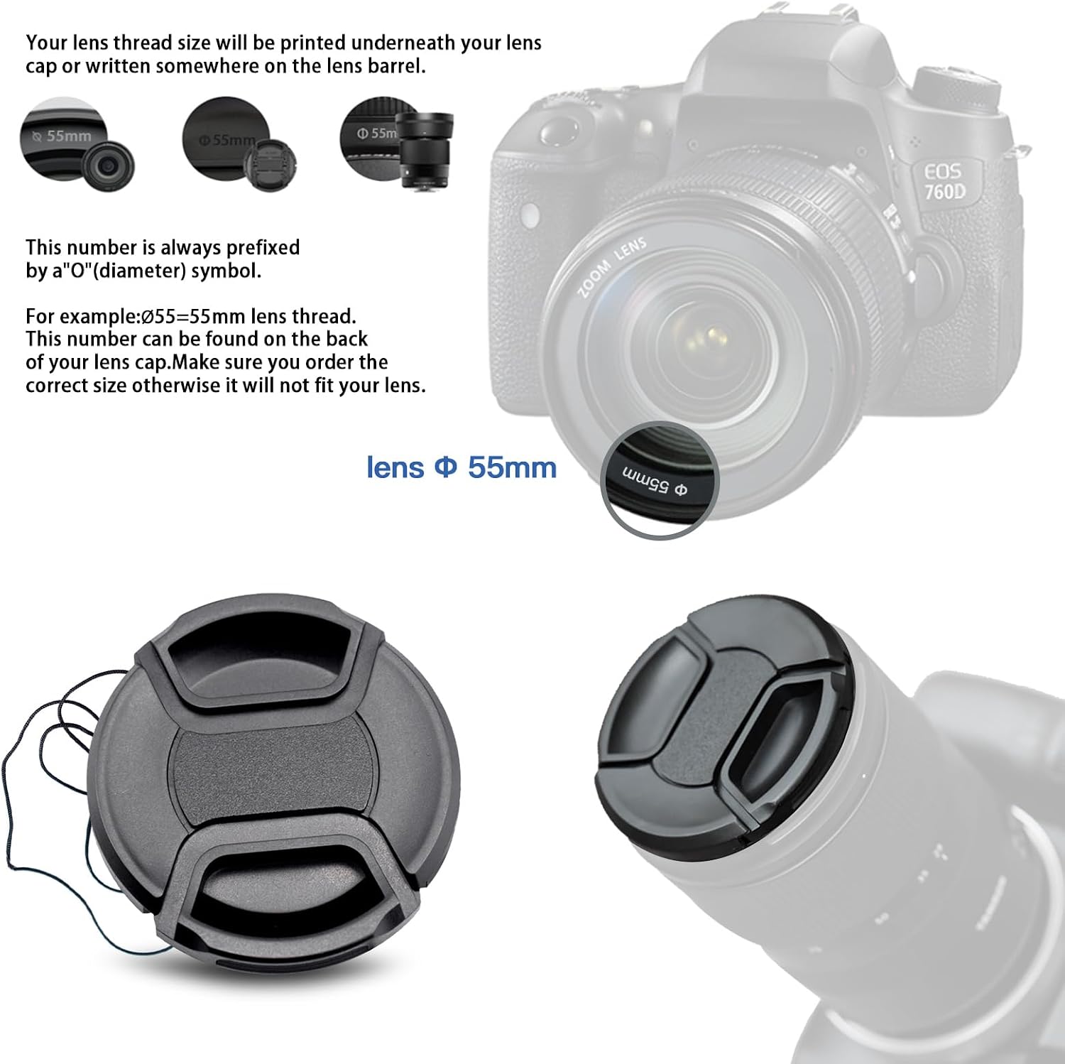 Thumbnail 3 de 2er-Set 55mm Objektivdeckel plus Reinigungstuch – kompatibel mit allen 55mm-Objektiven