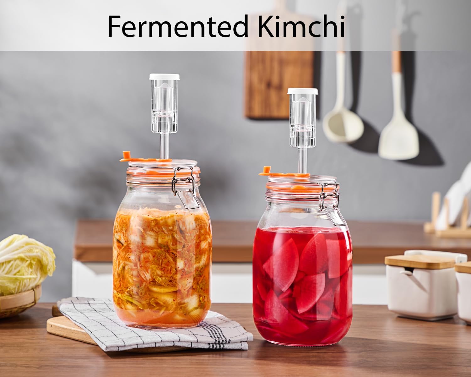 Detalle 2 de Glolaurge 1.8L Wide Mouth Fermentation Jar (Pack of 2) with Airlocks, Weights & Accessories