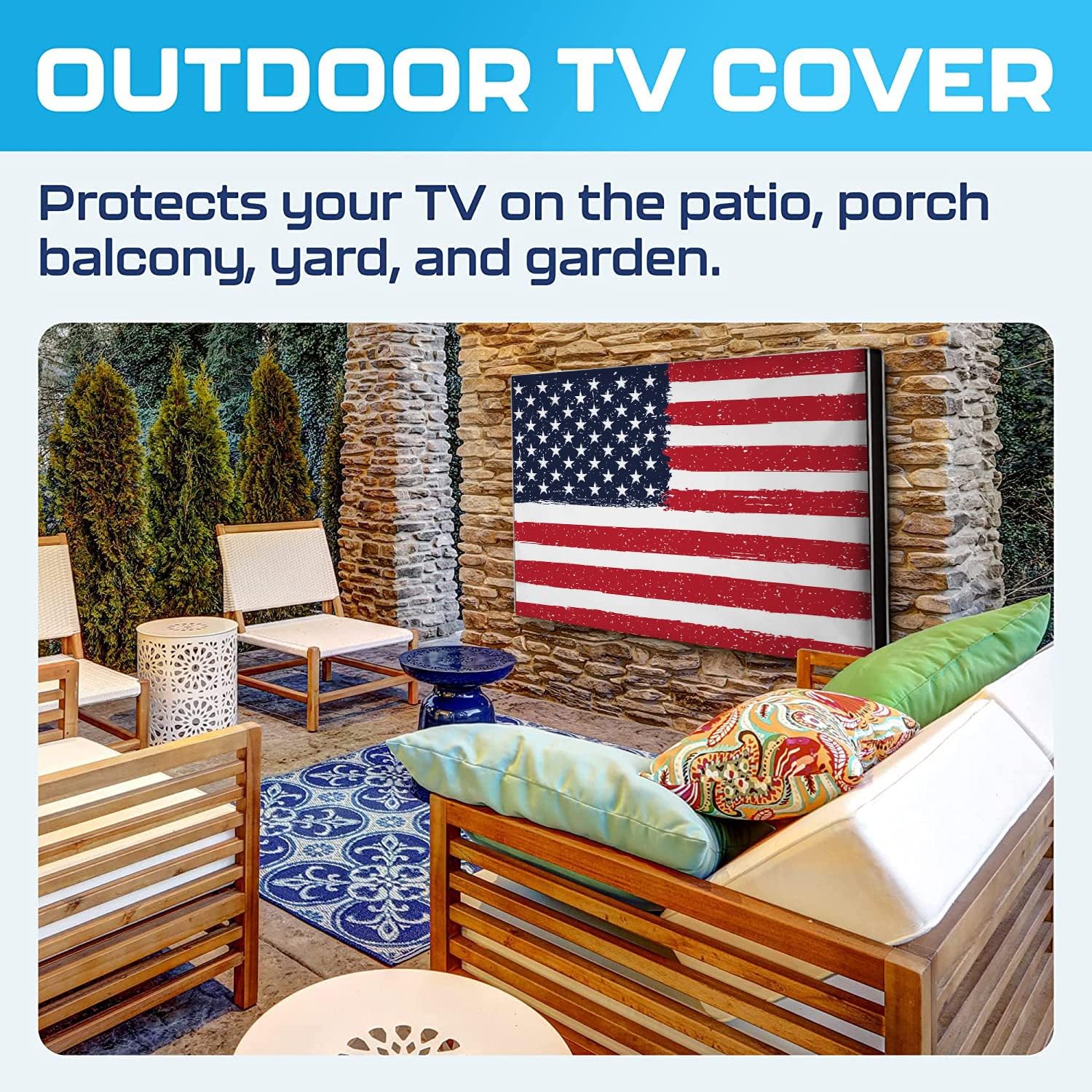Detalle 2 de Garnetics Outdoor TV Cover 65 Inch (Waterproof, Weatherproof) with Smart Shield Screen Protectors