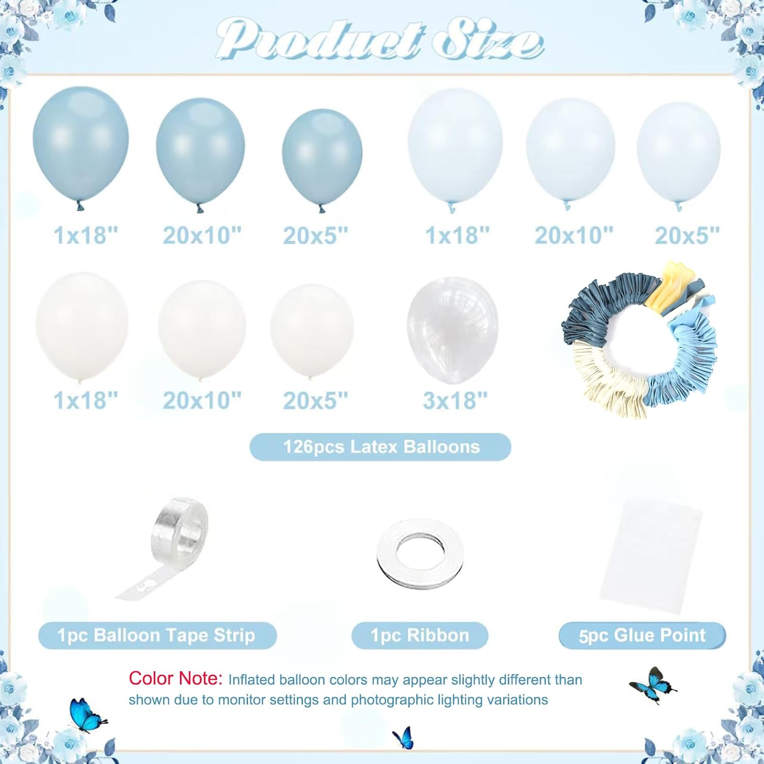 Thumbnail 3 de Dusty Blue Balloon Arch Kit (126-Piece Light Blue & White) for Weddings, Baby Showers, and More