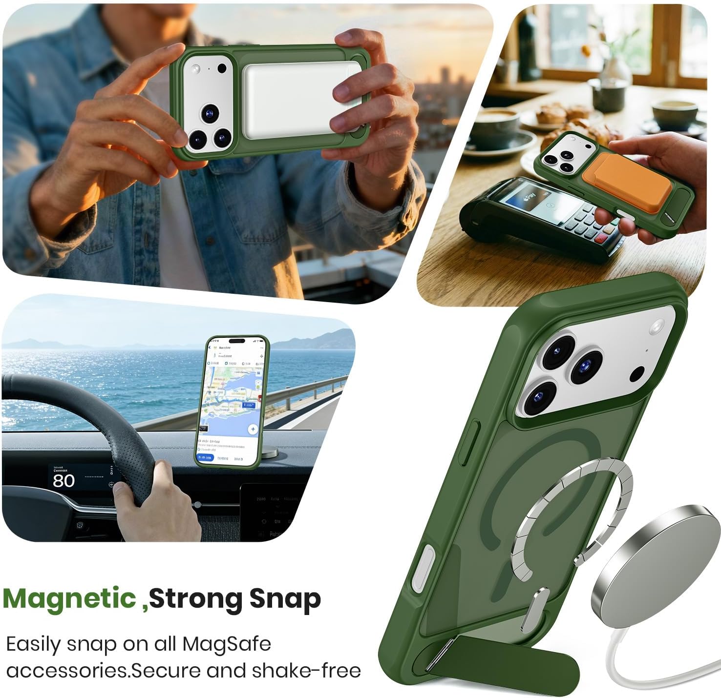Detalle 2 de Hoerrye Magnetic Case for iPhone 17 Pro with Built-in Stand and MagSafe Compatibility