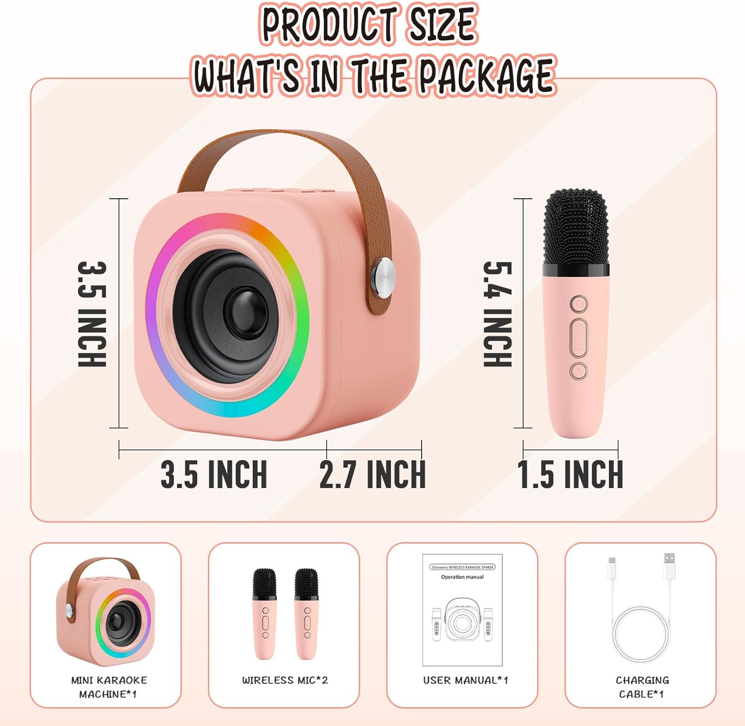Detalle de Mini Karaoke Machine for Kids with 2 Wireless Mics – Fun, Safe Home Karaoke for Ages 3–12