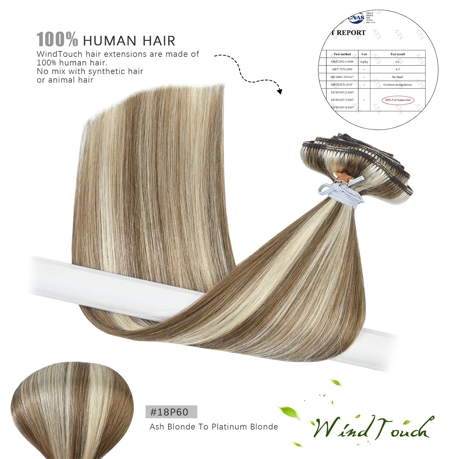 Detalle de WindTouch Clip-In Hair Extensions (Real Human Hair) Thick Ash Blonde to Platinum Blonde Highlights, 22 in, 120g (7 pieces)