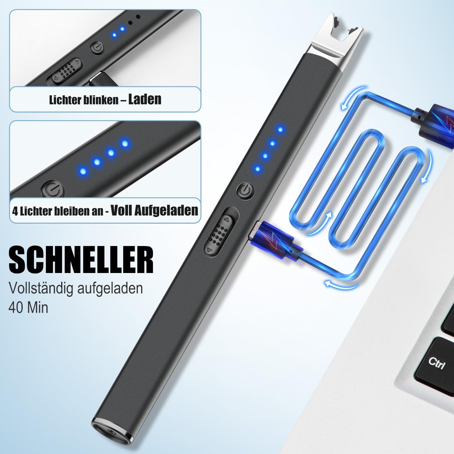 Thumbnail 4 de LcFun set van 2 USB-oplaadbare plasma-aanstekers, windbestendig en zwart