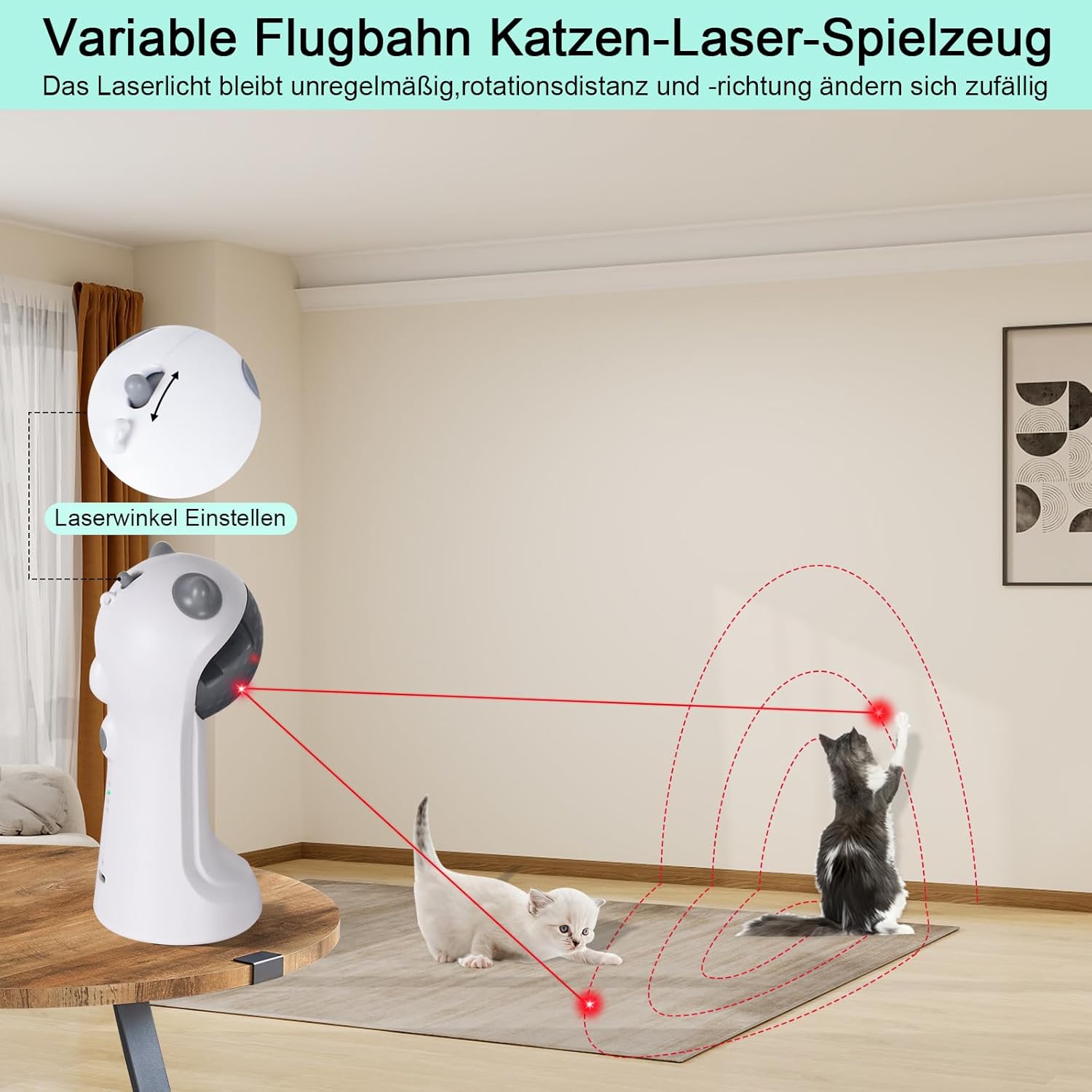 Thumbnail 1 de TBTeek Katzenspielzeug automatisch mit bewegungsaktivierter, rotierender Trajektorie – 4 Geschwindigkeiten, wiederaufladbar