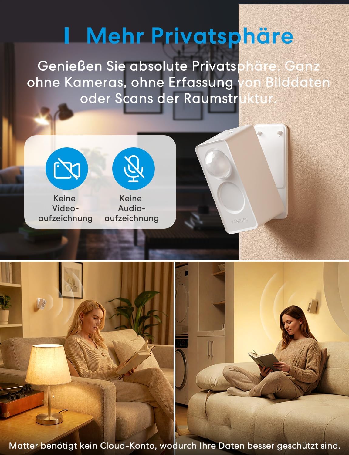 Detalle de Meross Matter Over Thread Präsenzsensor – 2er-Pack (innen/außen, IP67) mit mmWave, PIR und Licht