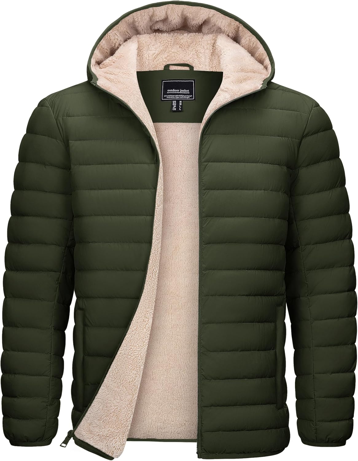 Detalle de TACVASEN Men's Hooded Sherpa-Lined Puffer Jacket, Water-Resistant Polyester