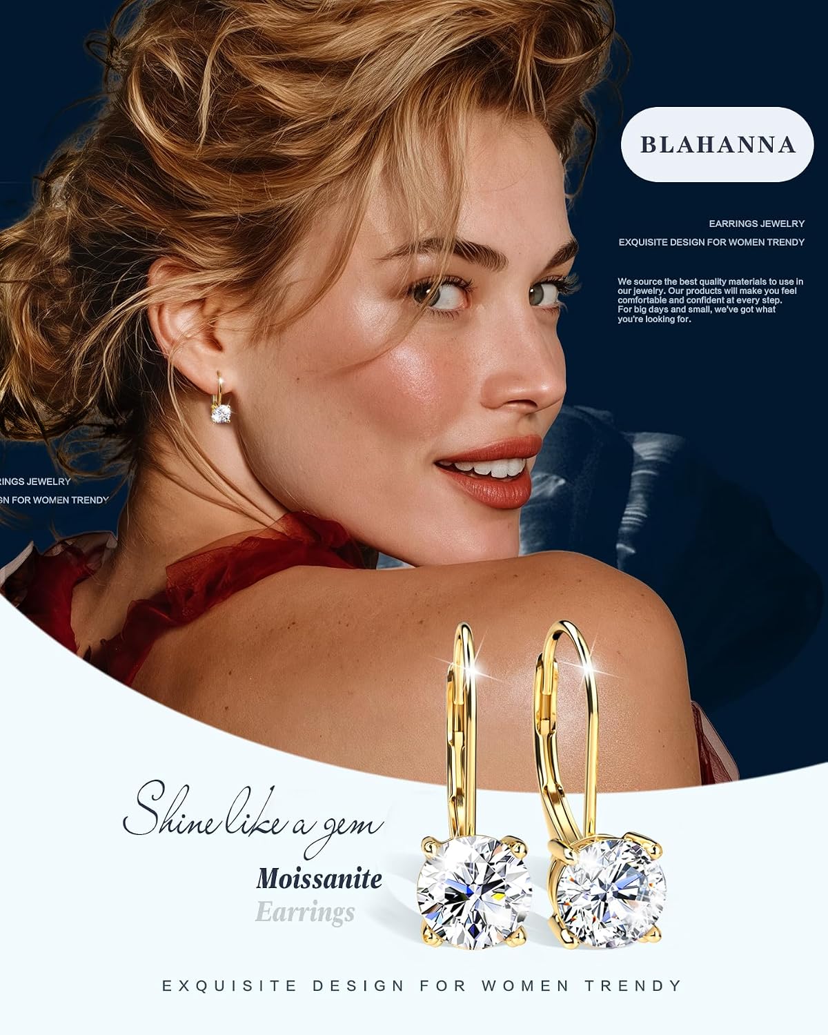 Detalle de Moissanite Dangle Earrings, Sterling Silver