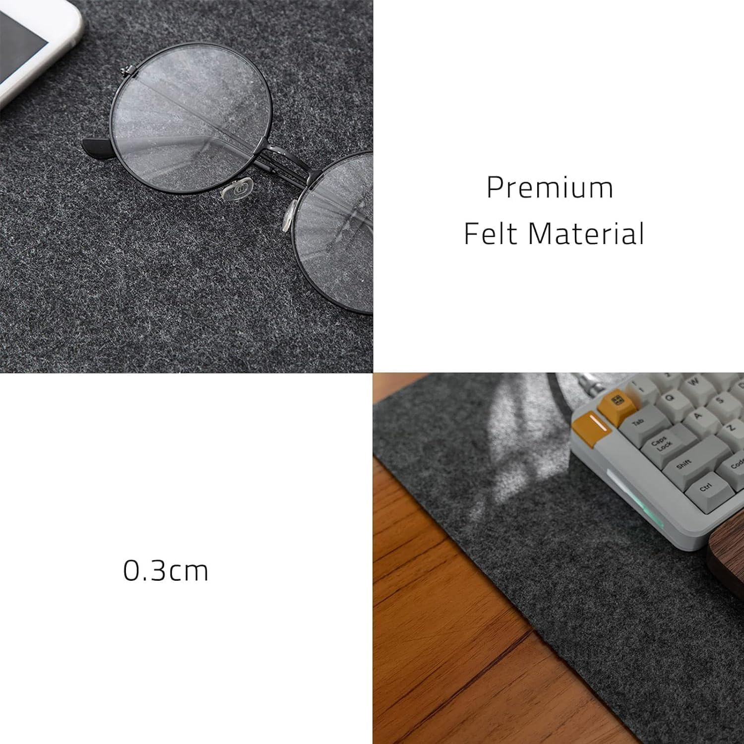 Thumbnail 3 de DAWNTREES 140x60 cm Felt Desk Pad – Large, Non-Slip Desk Mat for Keyboard, Mouse and Laptop (Dark Grey)