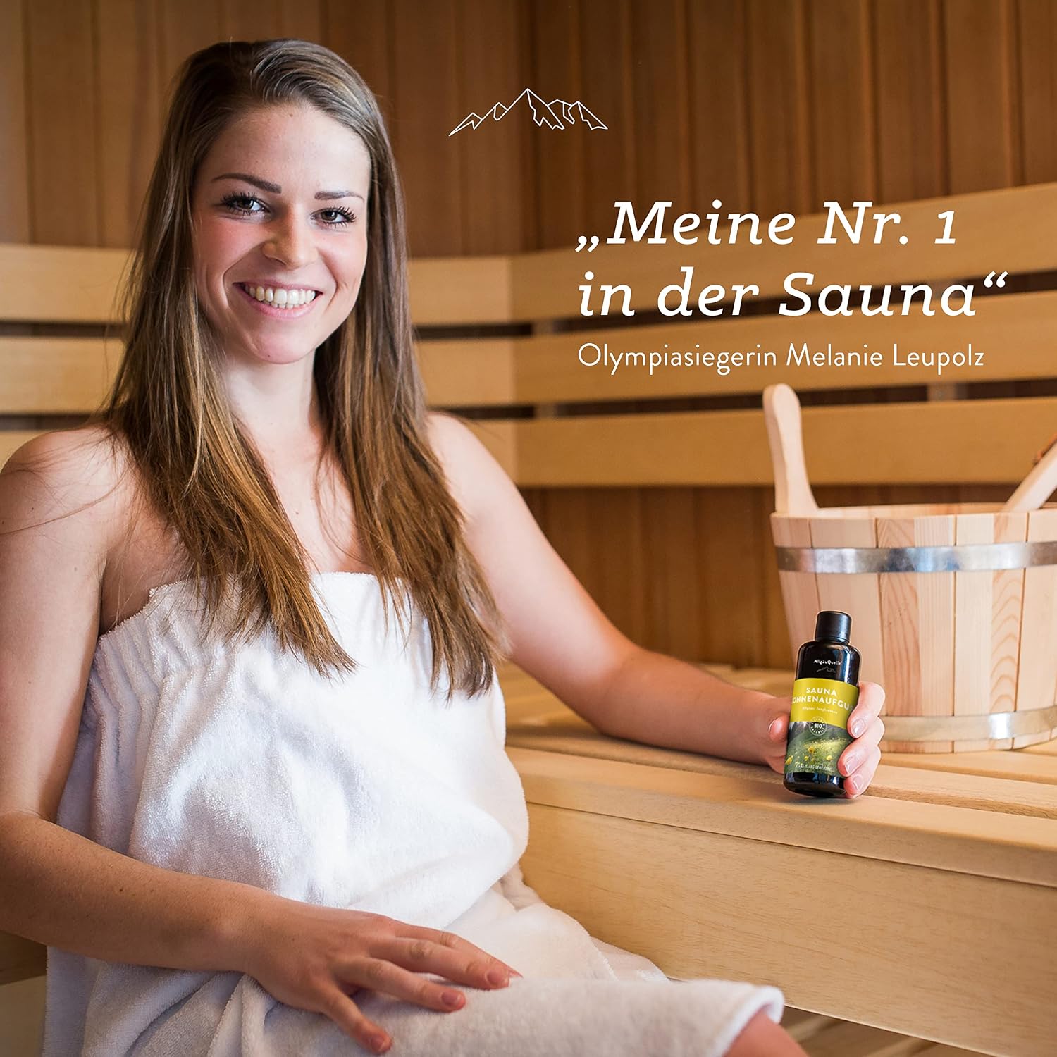Detalle de AllgäuQuelle® Bio Saunaaufguss Set (2 x 100 ml) mit Sauna-Ölen und UV-geschützten Glasflaschen