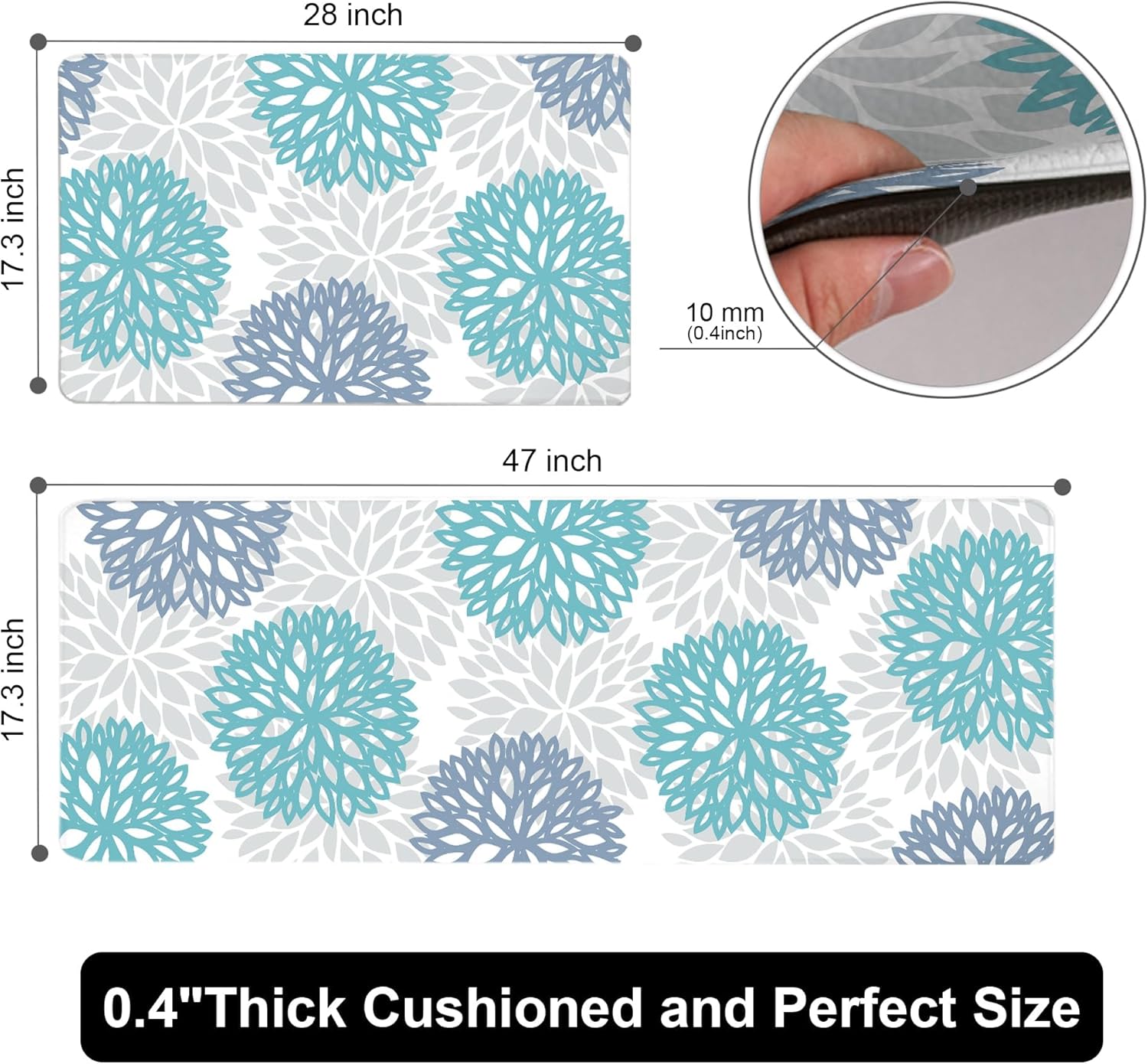 Thumbnail 1 de Teal Kitchen Mats Set of 2 Cushioned Anti-Fatigue Non-Slip Waterproof Runner Memory Foam Floor Mats
