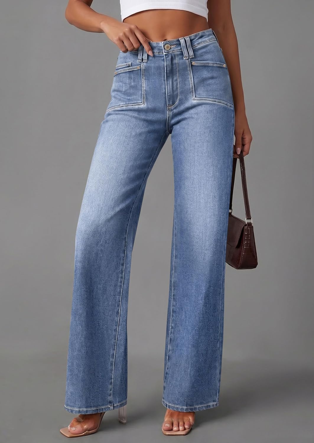 Thumbnail 5 de PRETTYGARDEN High-Waisted Wide-Leg Jeans for Women, Stretch Denim with Pockets