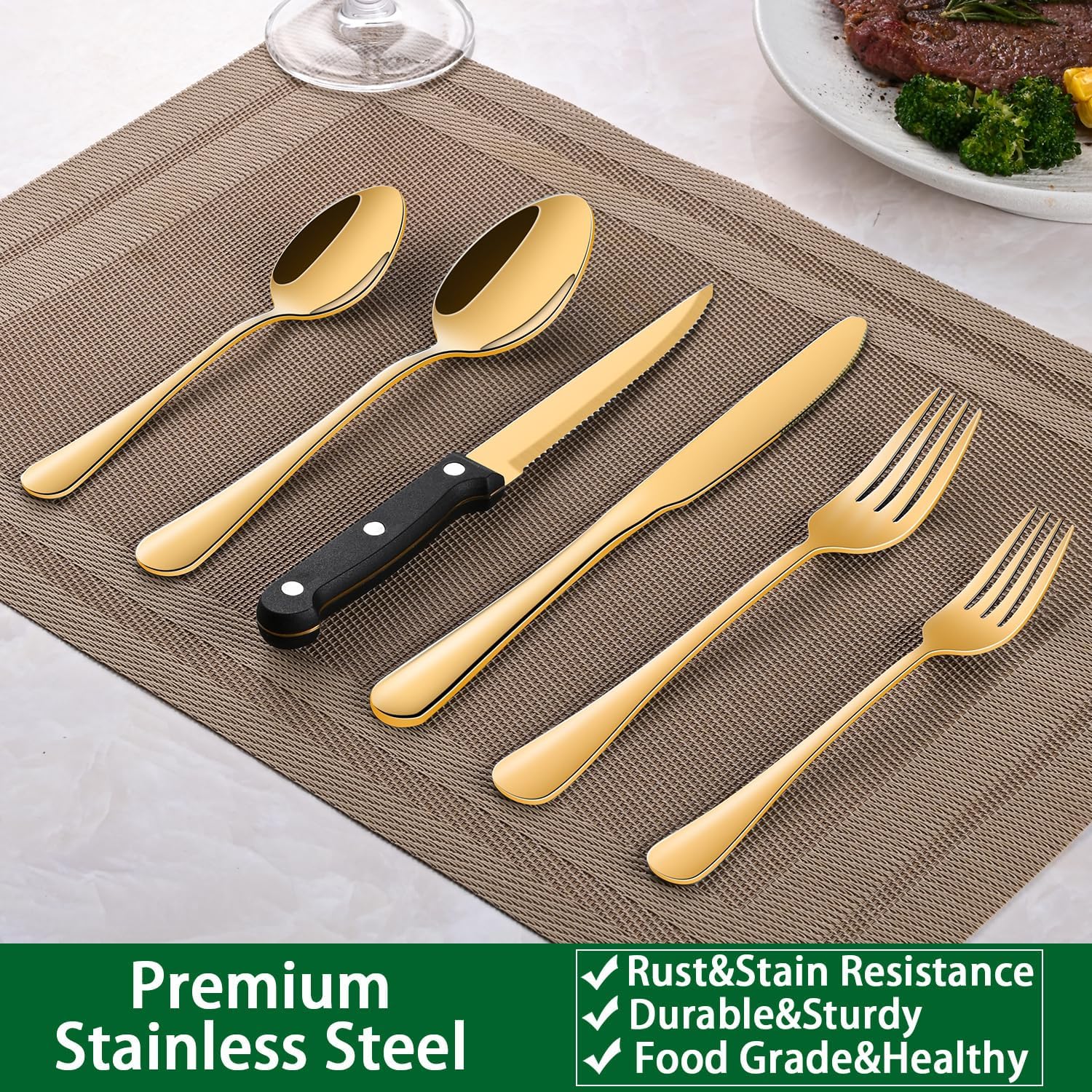 Thumbnail 6 de Dehov T1010-48 49-Piece Gold Stainless Steel Flatware Set with Organizer