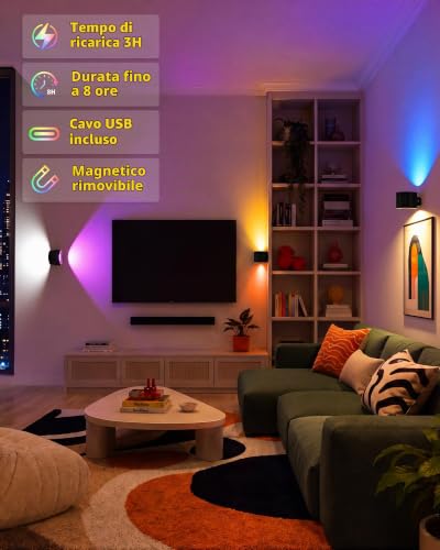 Detalle 2 de LuminexDesigns Set 2 applique LED RGB senza fili con telecomando, 240 lumen