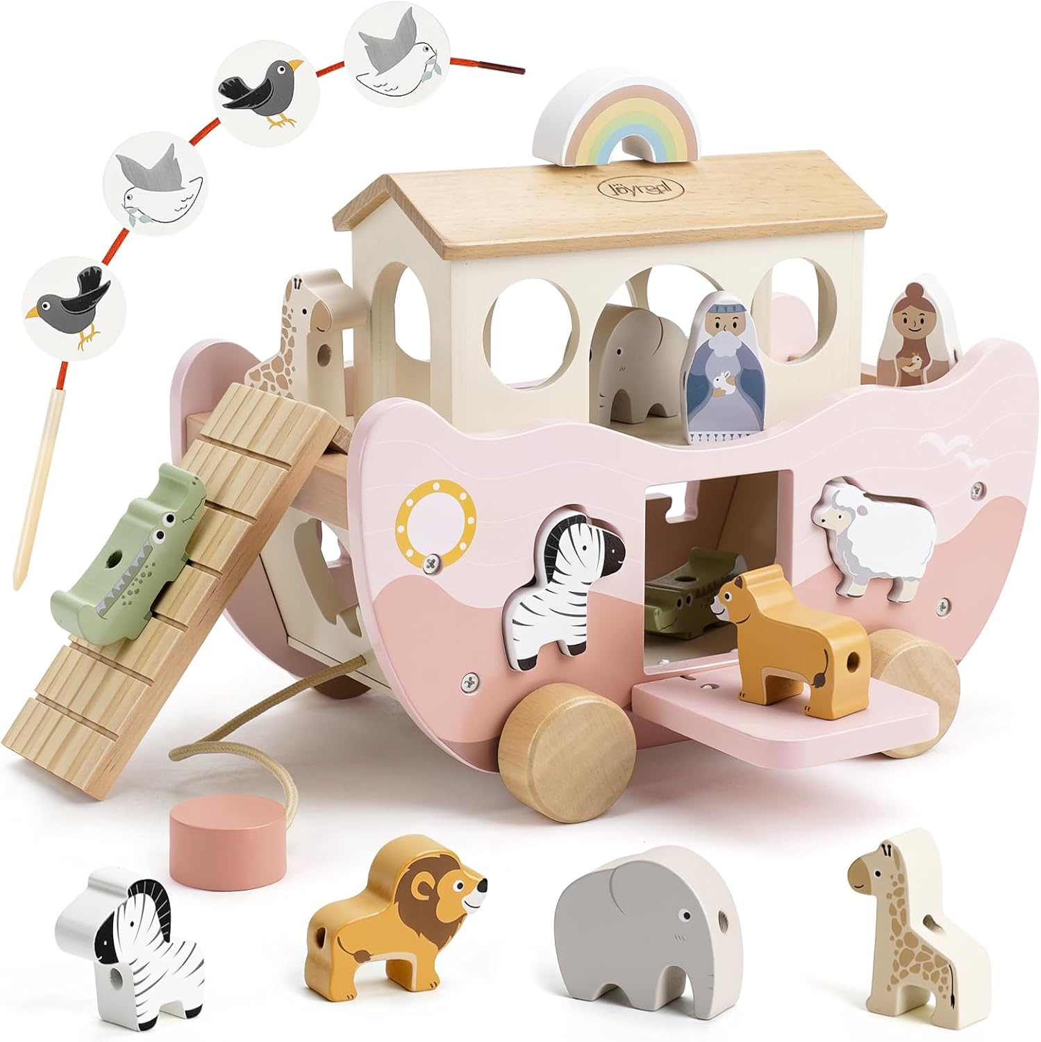 Joyreal Noahs Ark Wooden Toy – A Montessori, Christening Gift for 1–3 Year Olds