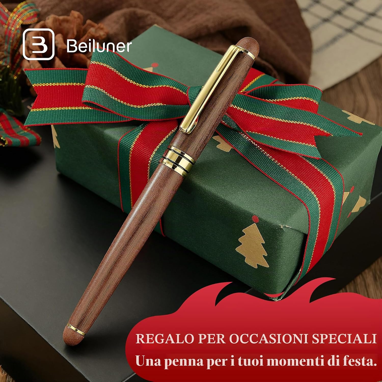 Detalle de BEILUNER Set di Penne a Sfera di Lusso in Legno Noce – Scrittura elegante per ufficio executive