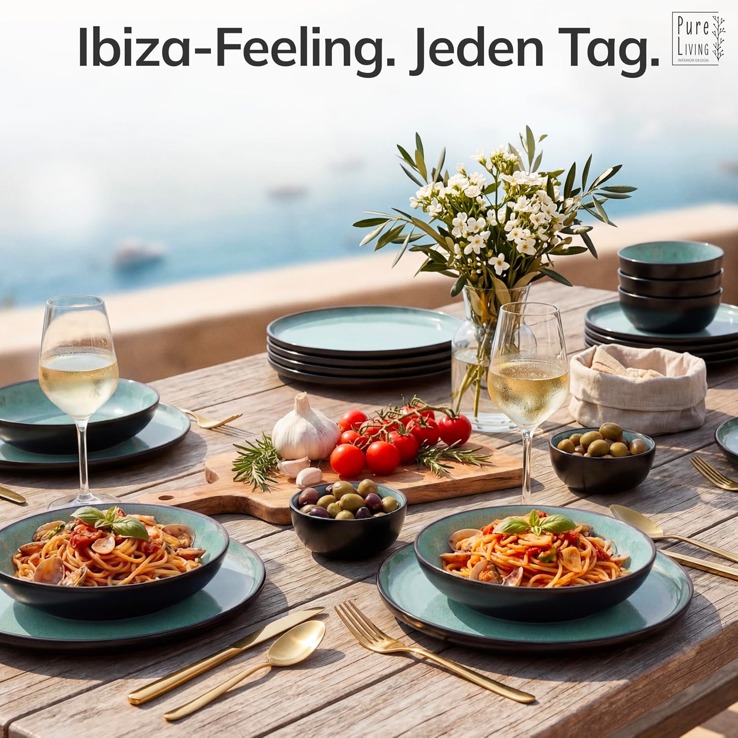 Thumbnail 1 de Steingut Suppenteller Ibiza – 6 Personen, Tief, Salbeigrün