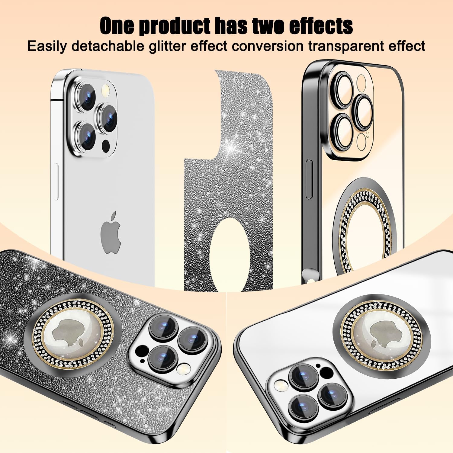 Detalle de Misscase Magnetic Glitter Case for iPhone 16 Pro Max – Full Protection with Camera Lens Protector