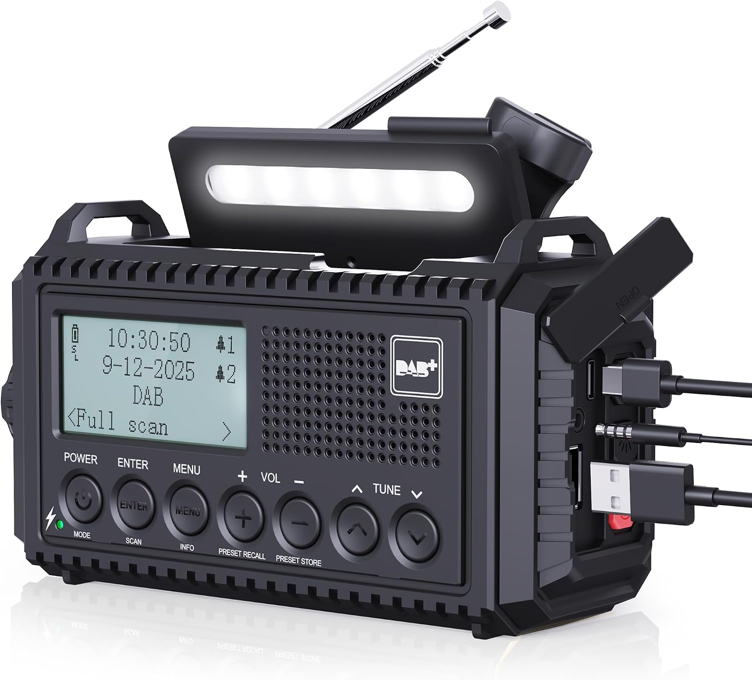Detalle de ROCAM CR1009PRO DAB draagbare DAB+/FM-noodradio met zonnepaneel, zwengel en 5000 mAh