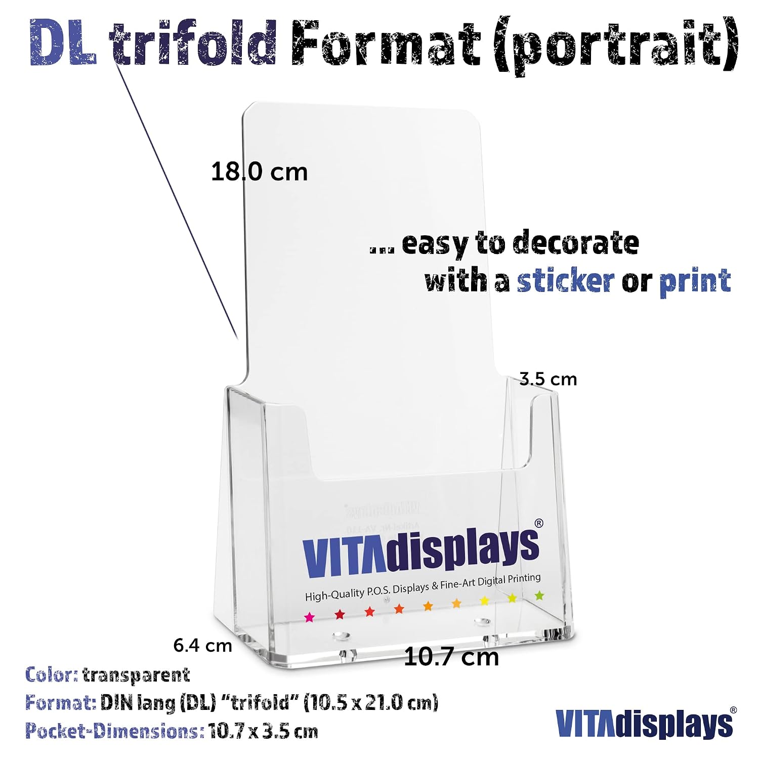 Detalle de VITAdisplays 2 porte-brochures DIN Lang (DL) en polystyrène transparent