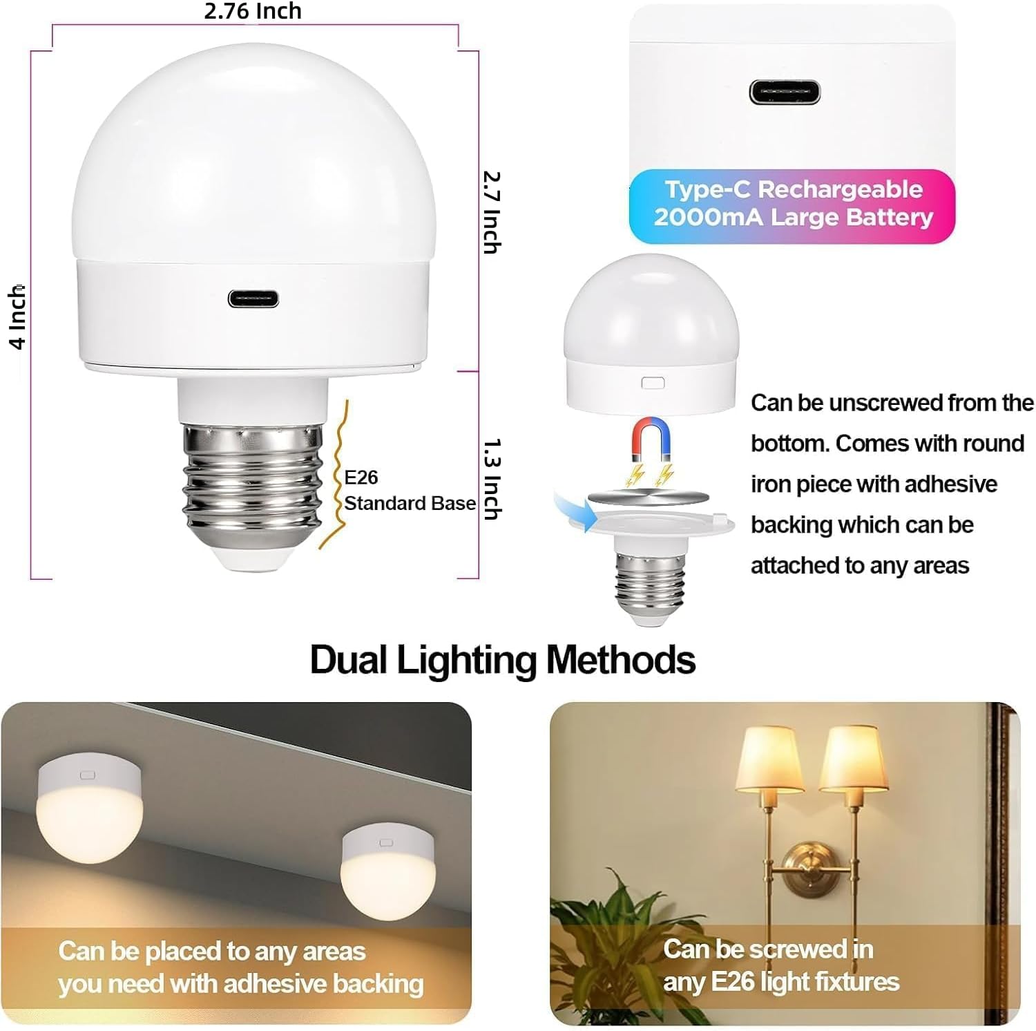 Detalle de Yochoice Rechargeable Light Bulbs, 2-Pack