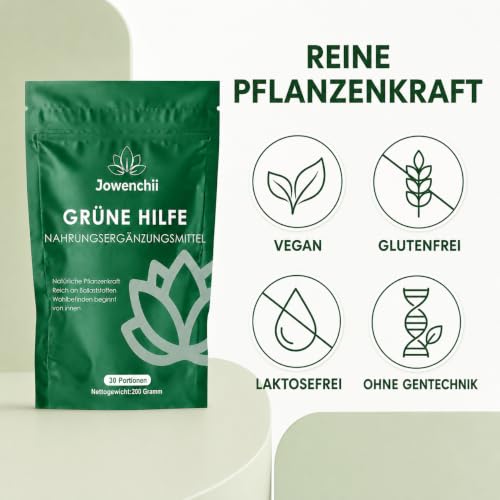 Detalle de Grüne Entgiftungspulver, 200g von Jowenchii – veganes Superfood-Pulver mit Matcha, Gerstengras, Spirulina & Wildheidelbeere