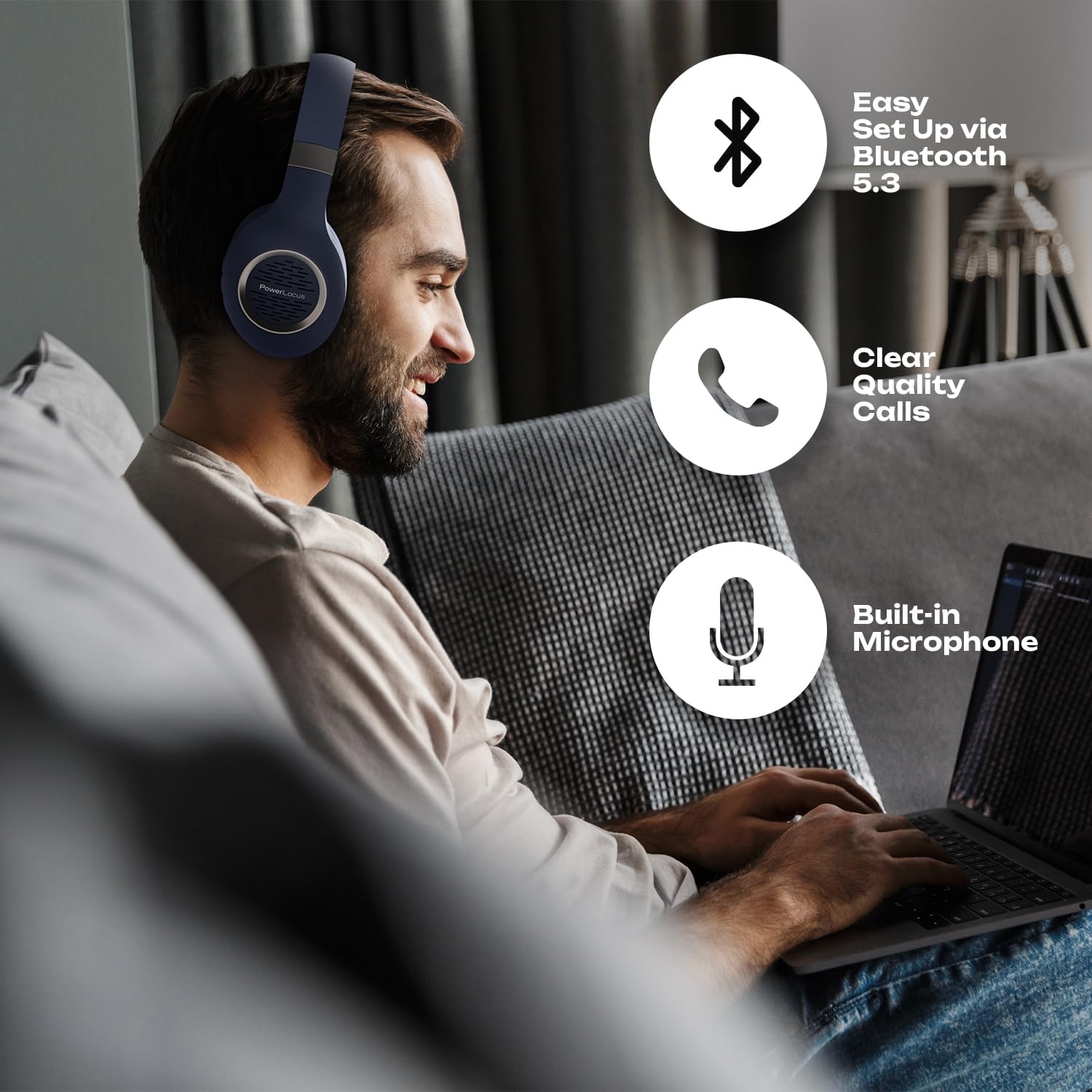 Thumbnail 6 de PowerLocus Bluetooth Headphones Over-Ear with 30h Battery, Hi-Fi Deep Bass, and Foldable Design