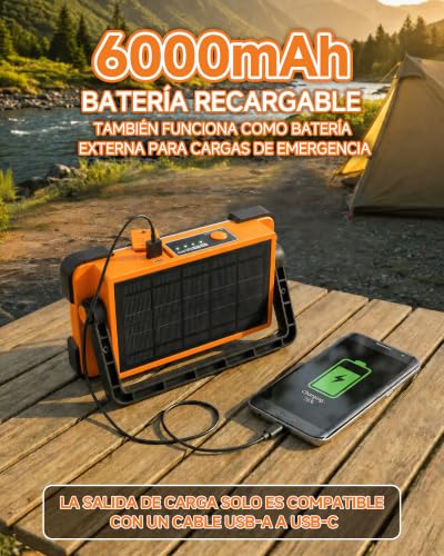 Detalle de DANCINGBOAR Foco LED Recargable Solar 6000 mAh: Luz de Trabajo Exterior en Pack de 2