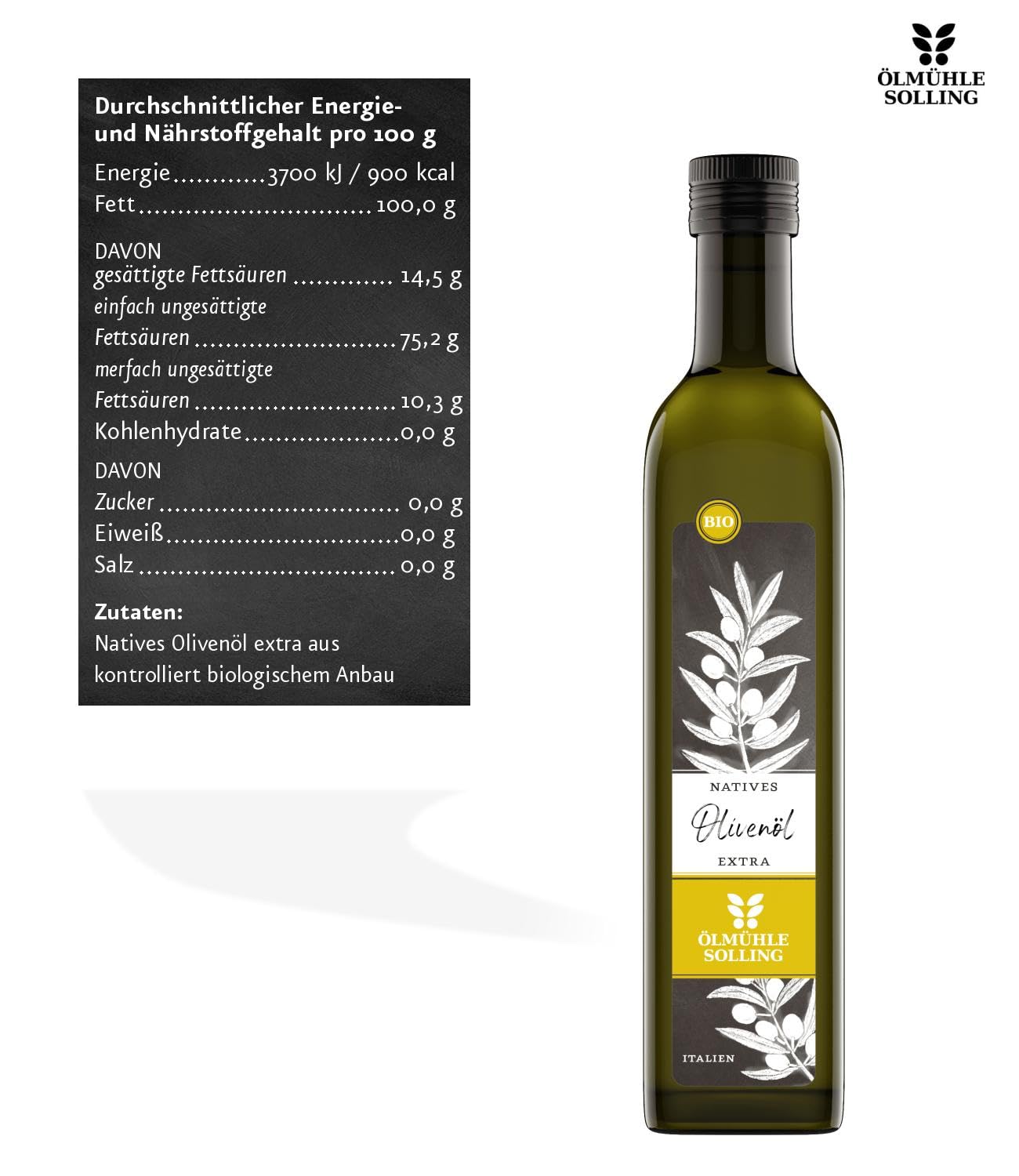Detalle 2 de ÖLMÜHLE SOLLING BIO Olivenöl – natives Olivenöl aus Italien, 500 ml