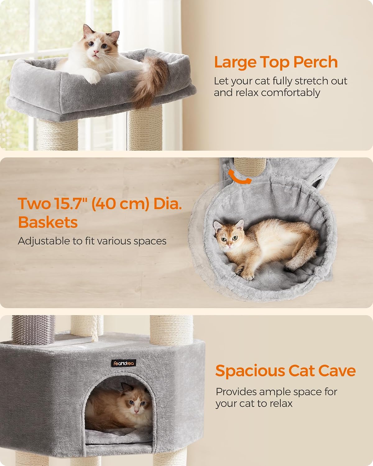 Detalle 1 de Feandrea CLAWFY PCT003N01 Cat Tree, 160 cm, 9 Sisal Scratching Posts